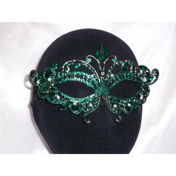 Green rhinestone mask, masquerade costume ball party costume prom bridal mask - Picture 7 of 8